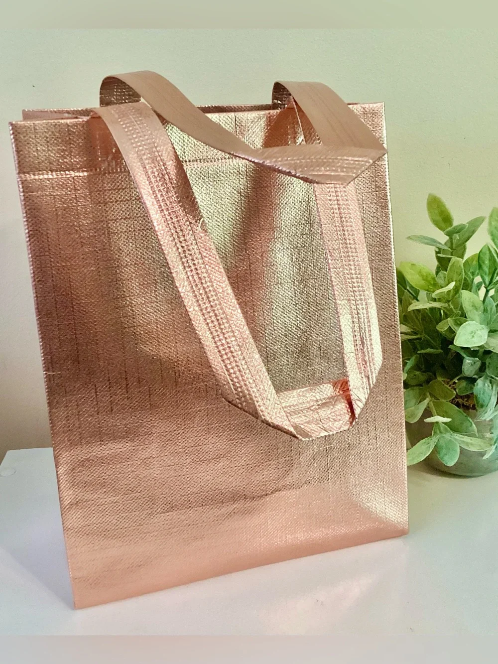 Set of 7 Rose Gold Metallic Vinyl Gift Bags